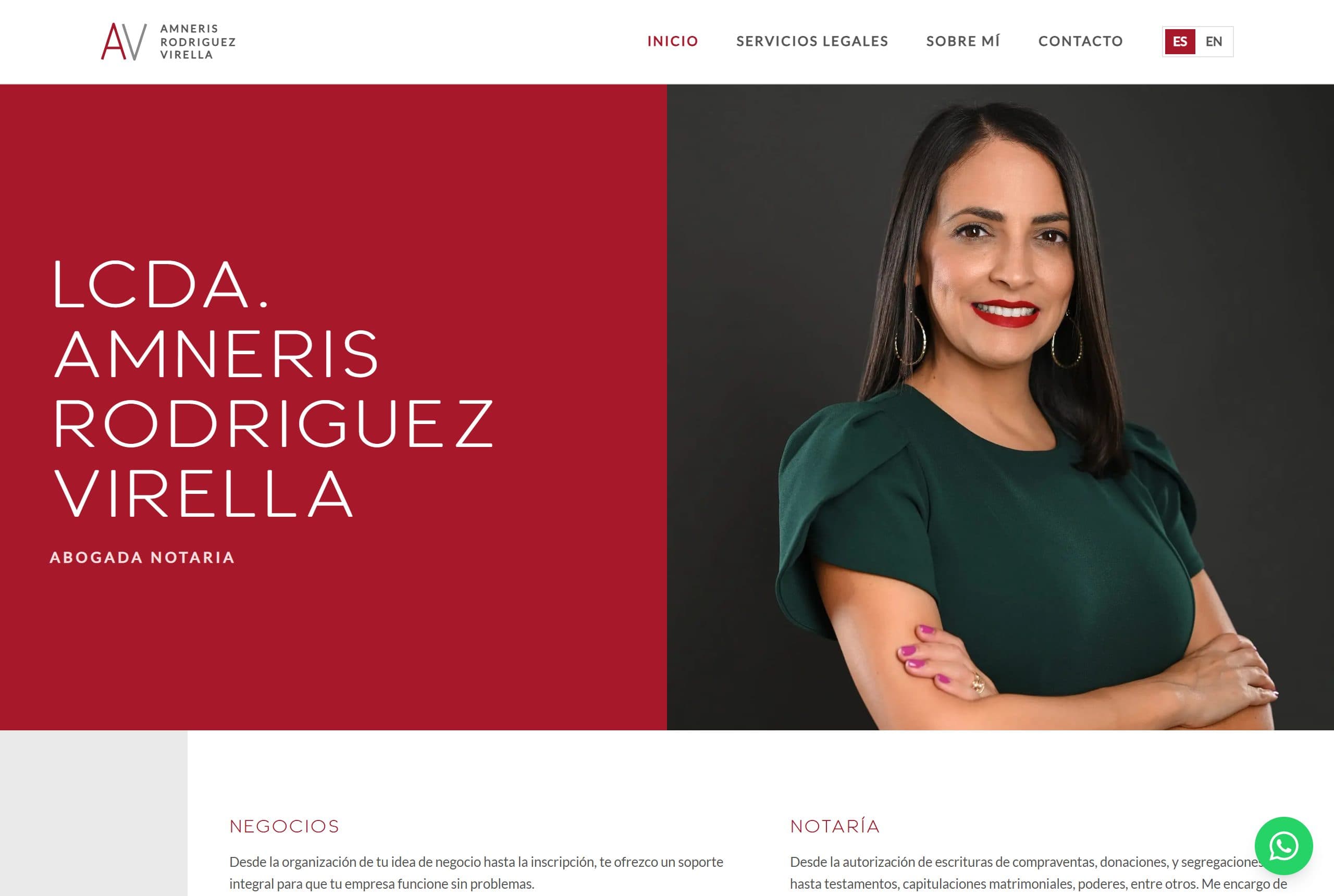Captura de la página principal de ARV Abogada