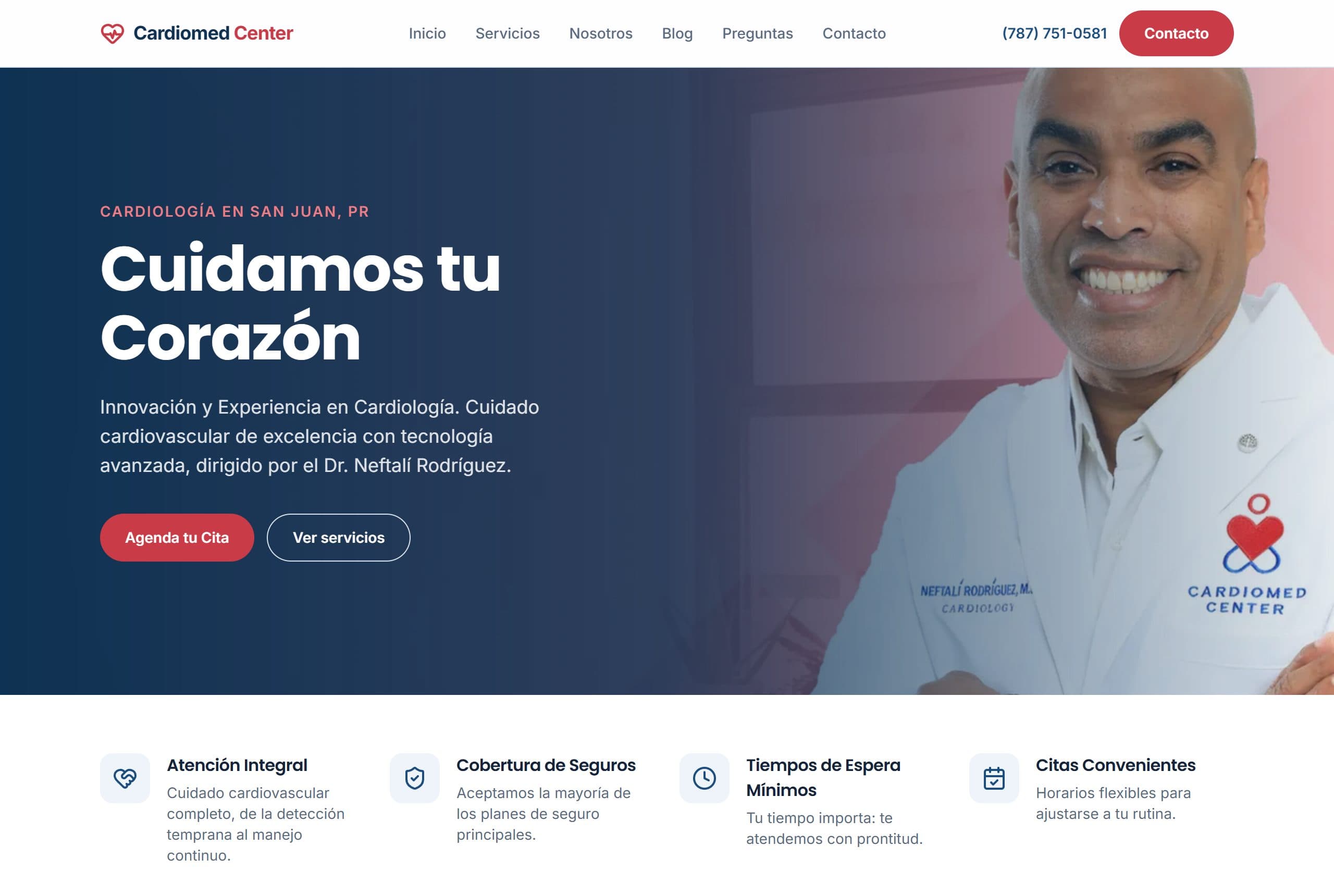 Captura de la página principal de Cardiomed Center