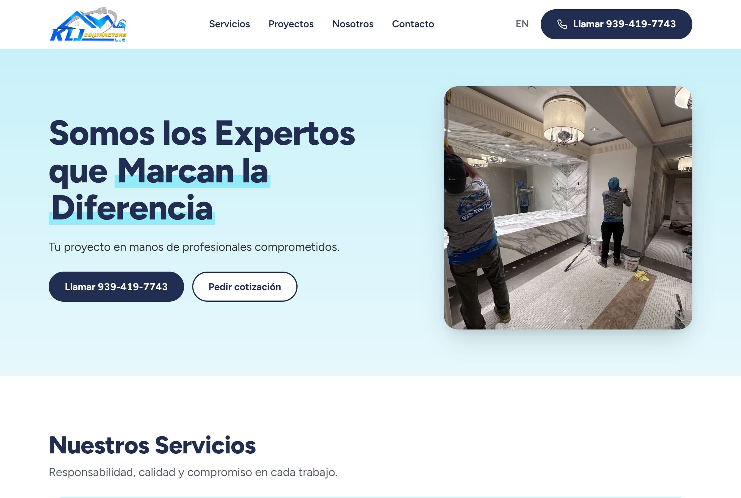 Captura de la página principal de KLJ Contractors