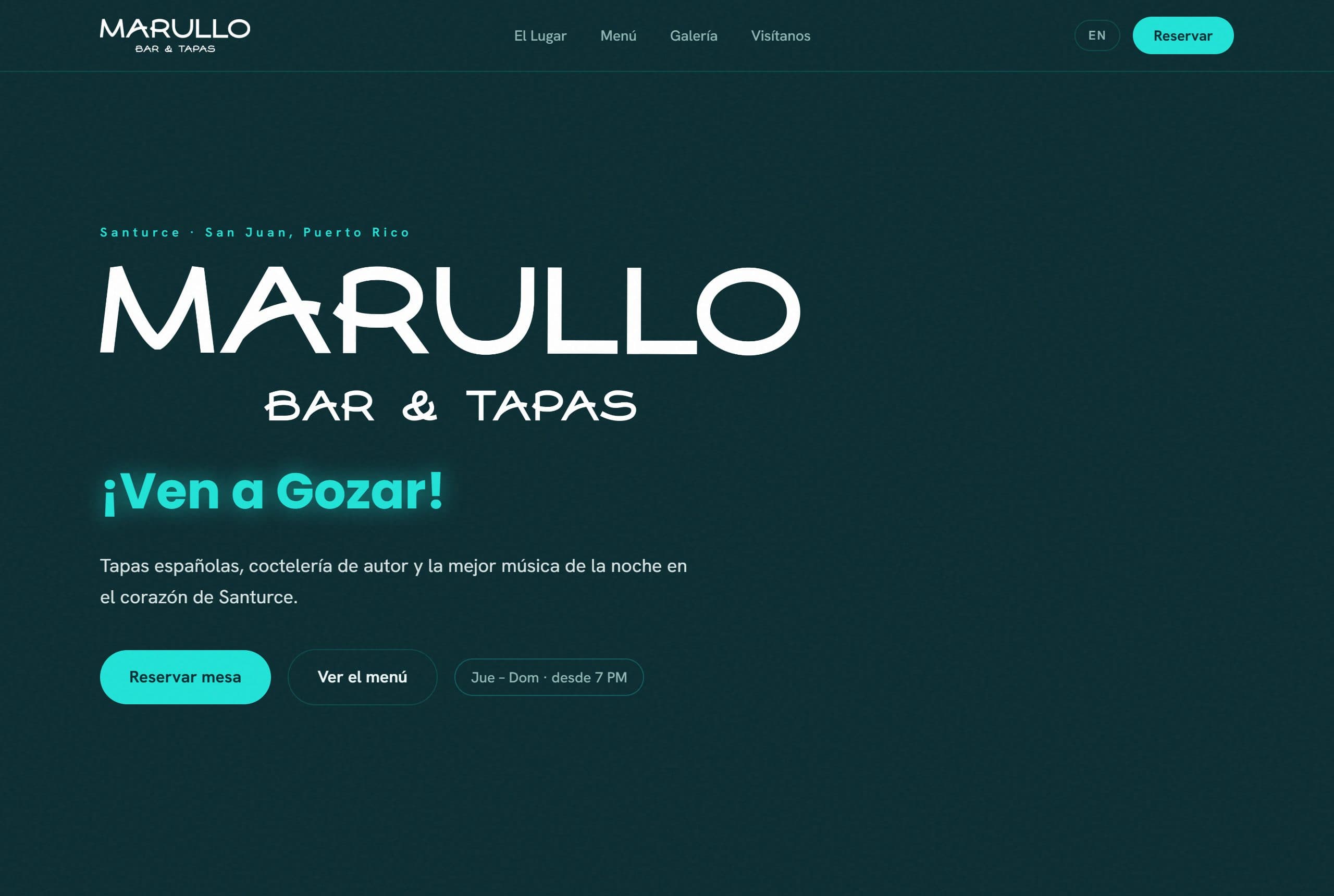 Captura de la página principal de Marullo Bar & Tapas