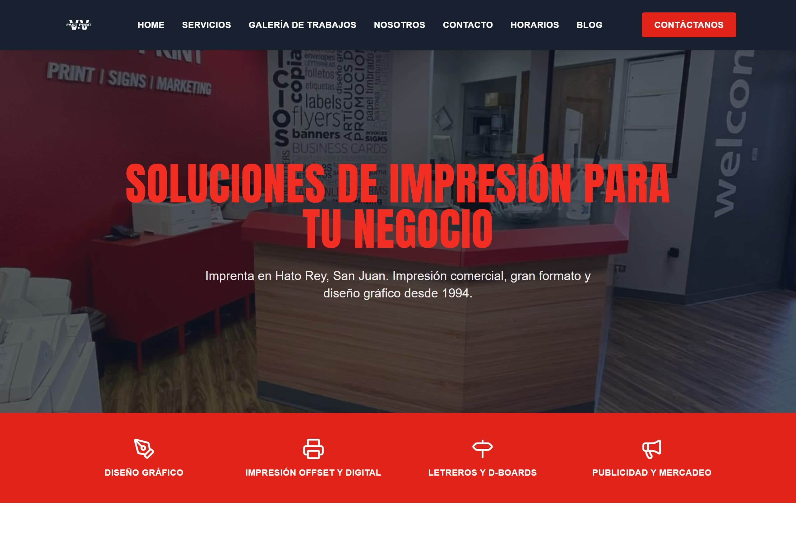 Captura de la página principal de V&V Fast Print